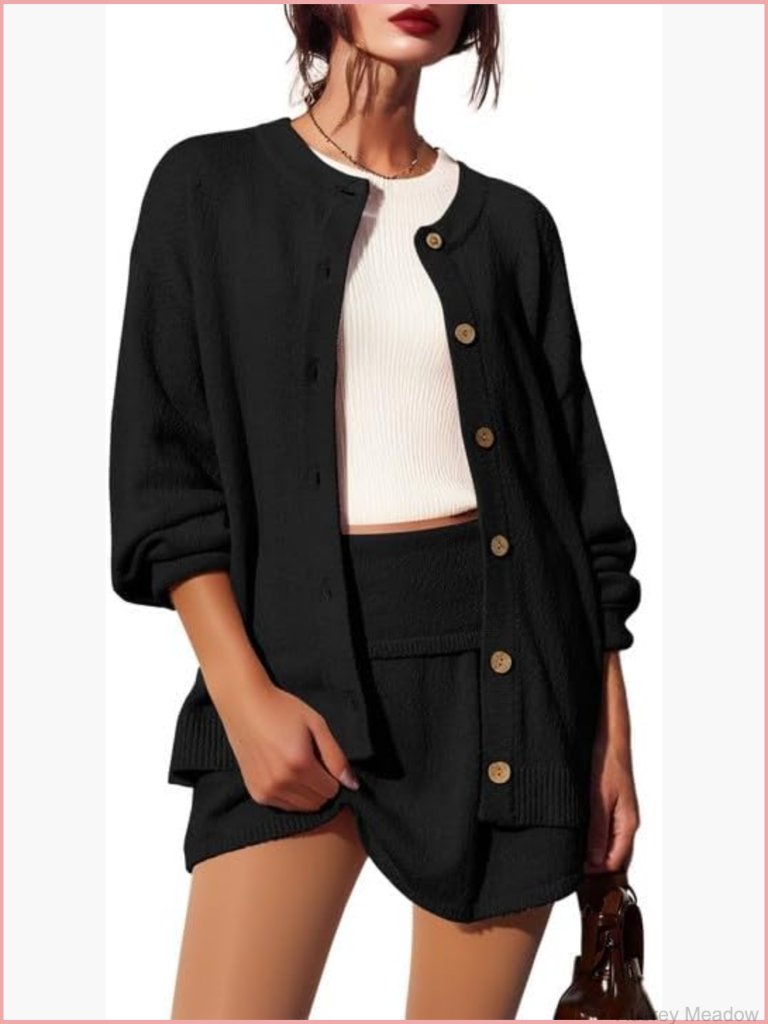 Women's Sweater Set 2 Piece Long Sleeve Knit Cardigan And Skort Lounge Outfit